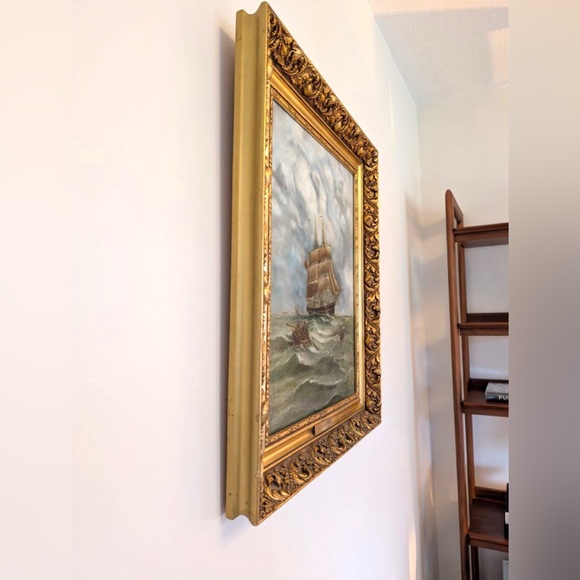 19th-Century Nautical Oil Painting - Picture 2 of 10